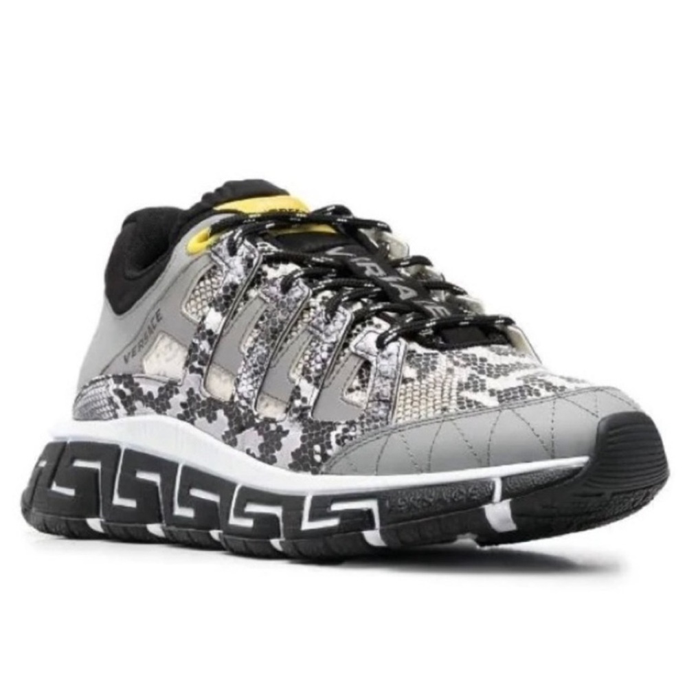 New Size 44.5 Versace snakeskin-effect low-top sneakers grey black
